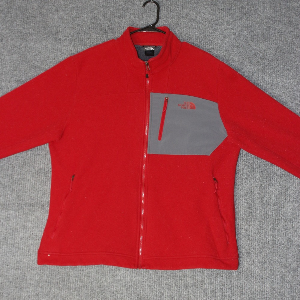 The North Face Fleece Jacket Mens XL‎ Red Full Zip Denali Style Mock Neck Pocket